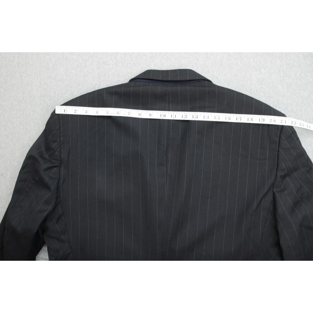 Jos A Bank Suit Mens 48L Black Pinstripe 100% Wool Pants Cuffed Pleated 38 x 30